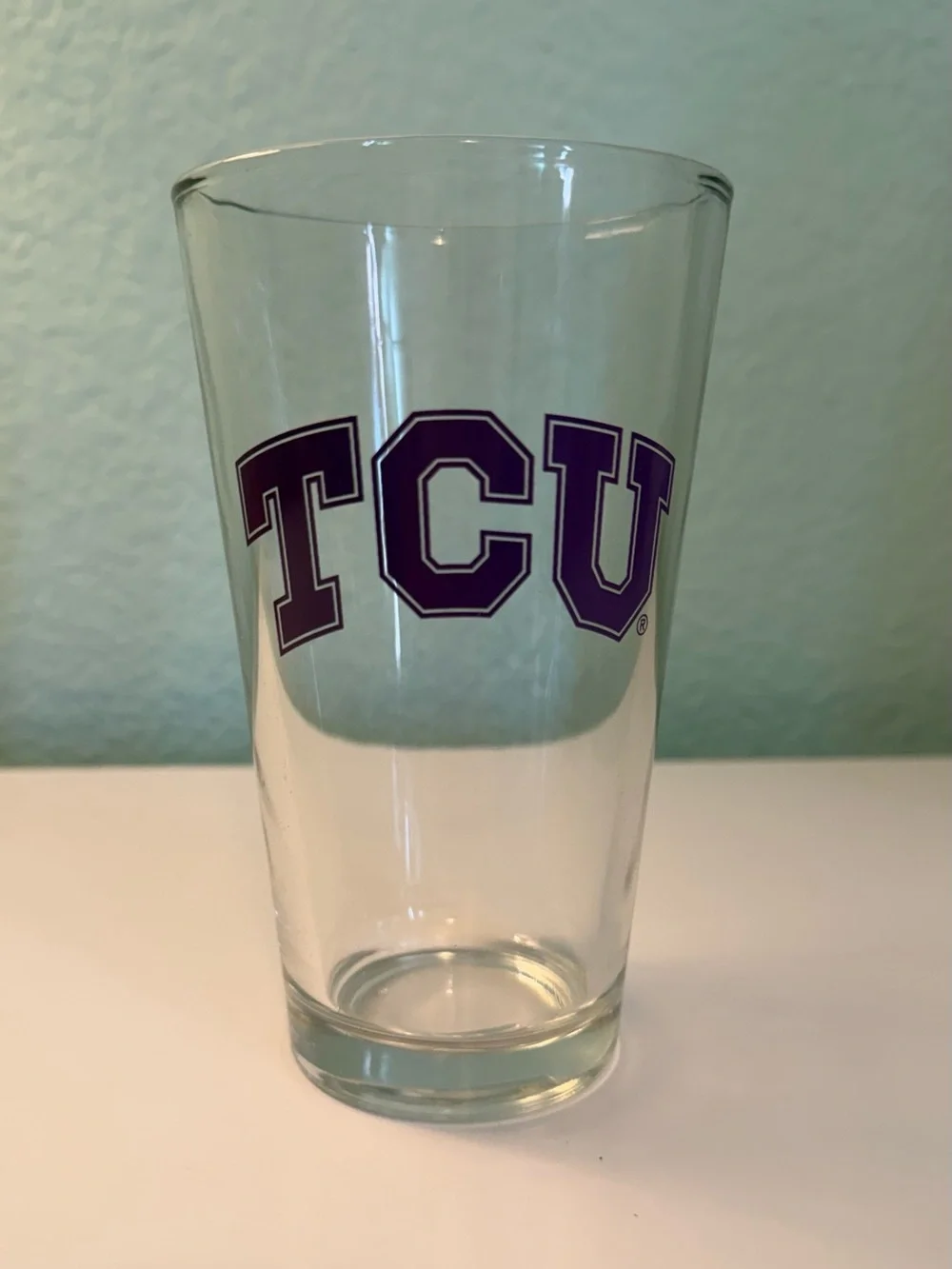 TCU Clear Pint Glass with Purple Logo